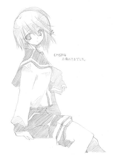 komaki manaka, to heart (series), to heart 2, 00s, 1girl, female focus, folded ponytail, greyscale, monochrome, school uniform, serafuku, solo
