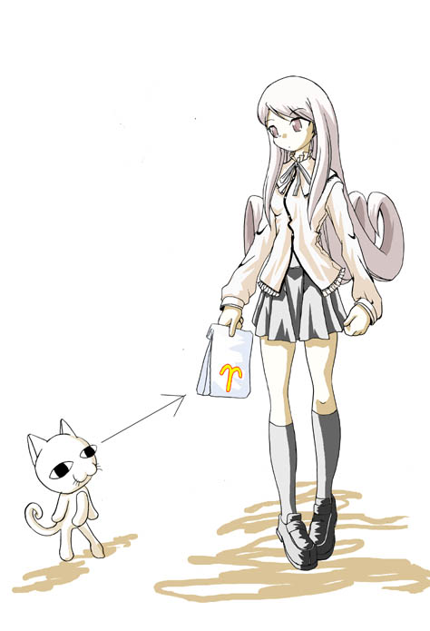 lucy maria misora, to heart (series), to heart 2, 00s, :3, cat, long hair, miniskirt, skirt, solo, thighhighs
