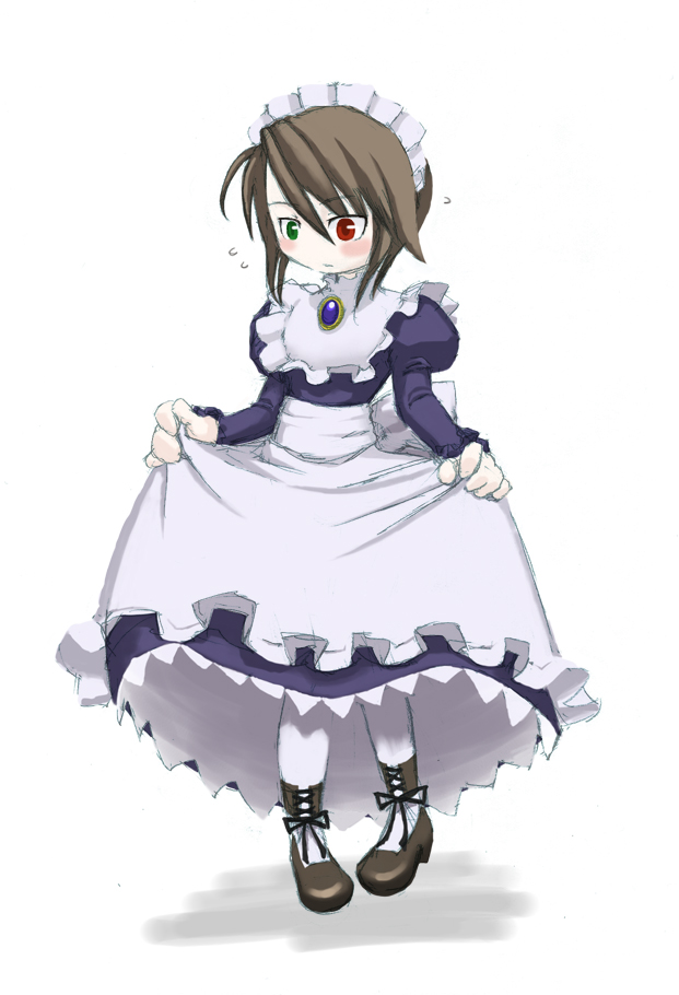 souseiseki, rozen maiden, 00s, 1girl, clothes lift, dress, dress lift, female focus, heterochromia, maid, solo