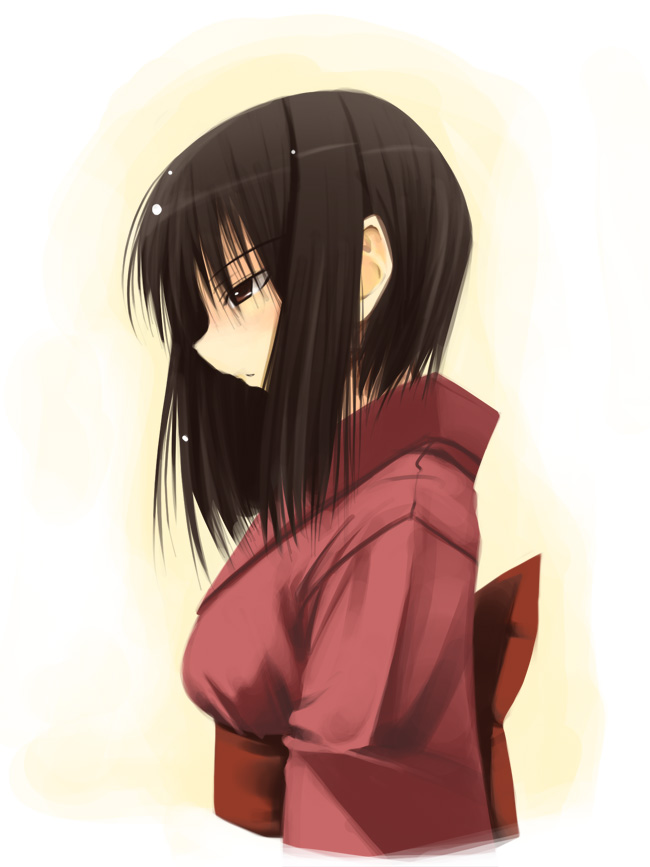 jirou (chekoro), 1girl, black hair, brown eyes, female focus, japanese clothes, profile, solo