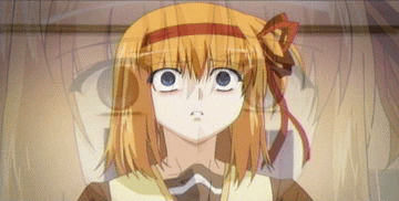 fuyou kaede, shuffle!, animated, animated gif, anime screenshot, lowres, 00s, 1girl, blue eyes, despair, female focus, hair ribbon, hairband, orange hair, ribbon, short hair, solo, staring, yandere