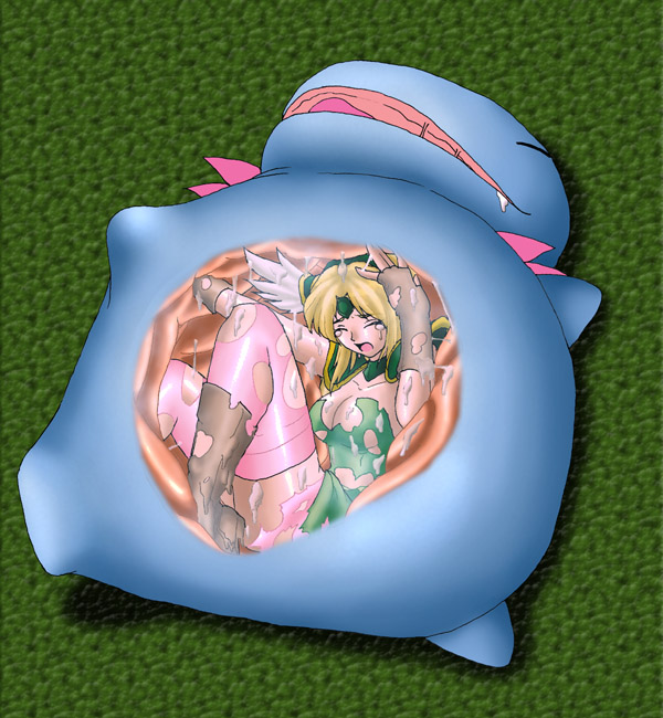 camel (dansen), biting lizard, riesz, seiken densetsu, seiken densetsu 2, seiken densetsu 3, 1girl, acid, bad end, blonde hair, defeat, digesting girl, digestion, dissolving clothes, helpless, imminent death, inside creature, lizard, predator and prey, stomach, thighhighs, torn clothes, vore, x-ray