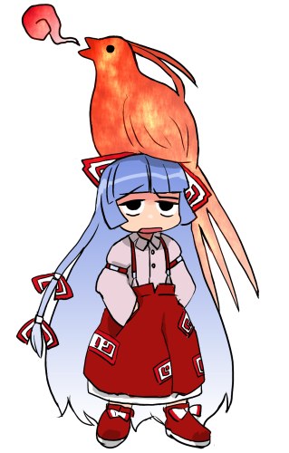 fujiwara no mokou, touhou, lowres, 1girl, bird, female focus, phoenix, solo