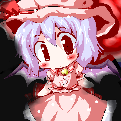 remilia scarlet, touhou, lowres, 1girl, bat wings, chibi, chibi only, female focus, hat, oekaki, pink hat, raised eyebrows, solo, wings
