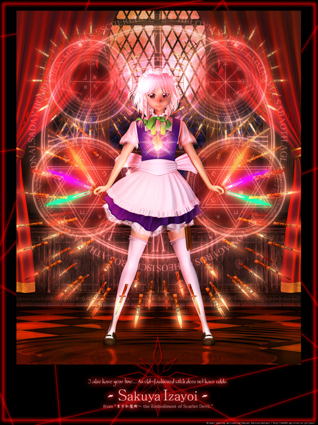 tokotanu, izayoi sakuya, touhou, silver hair, 1girl, 3d, braid, female focus, maid, short hair, solo, twin braids