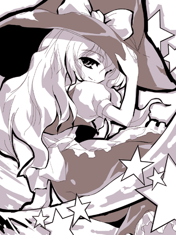 kirisame marisa, touhou, lowres, 1girl, brown theme, female focus, hat, monochrome, solo, witch hat