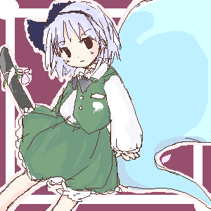 konpaku youmu, konpaku youmu (ghost), touhou, lowres, 1girl, bloomers, female focus, hitodama, katana, oekaki, solo, sword, underwear, weapon, white bloomers