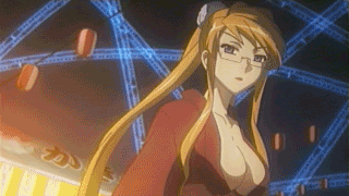 margery daw, shakugan no shana, animated, animated gif, anime screenshot, lowres, 00s, 1girl, alternate hairstyle, blinking, blonde hair, blue eyes, bouncing breasts, bow, breasts, card, cleavage, female focus, foreshortening, from side, glasses, glowing, high ponytail, holding, holding card, japanese clothes, kimono, large breasts, lipstick, long hair, looking at viewer, makeup, mature female, night, night sky, no bra, obi, open clothes, open kimono, open robe, open shirt, outdoors, outstretched arm, ponytail, robe, sash, semi-rimless eyewear, shirt, sidelocks, sky, solo, under-rim eyewear, upper body, very long hair