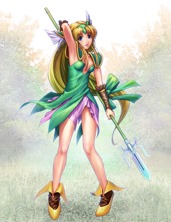 micchii (mitchiee), mitchiee, riesz, seiken densetsu, seiken densetsu 3, 1girl, blonde hair, blue eyes, female focus, long hair, low-tied long hair, solo