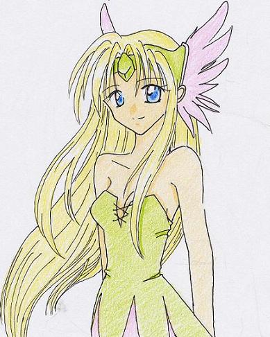 riesz, seiken densetsu, seiken densetsu 3, lowres, 1girl, bad anatomy, blonde hair, dress, feather hair, female focus, gem, green dress, grey background, headband, poorly drawn, simple background, smile, solo, upper body