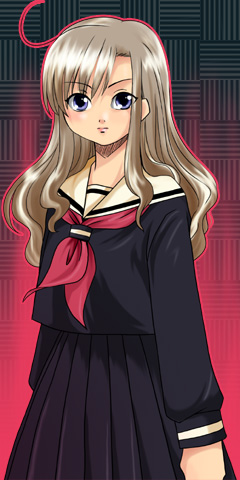 sentape, enma ai, noto mamiko, toudou shimako, jigoku shoujo, maria-sama ga miteru, lowres, 1girl, black serafuku, black skirt, cosplay, crossover, enma ai (cosplay), female focus, parody, pleated skirt, school uniform, serafuku, skirt, solo, voice actor connection