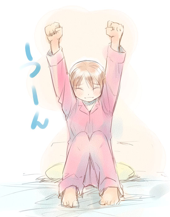 ikeda jun (mizutamari), original, 1girl, androgynous, barefoot, feet, female focus, pajamas, pants, pink pants, solo, toes