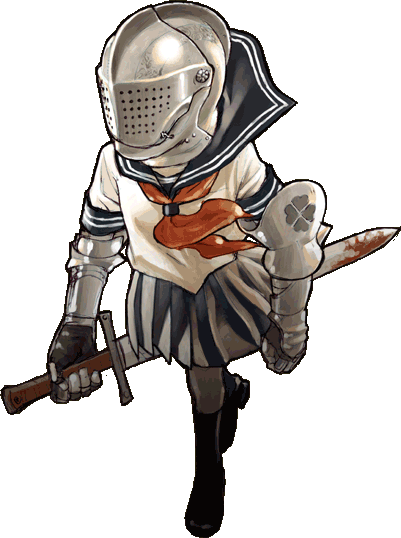 armor, couter, helmet, pleated skirt, school uniform, serafuku, skirt, solo, sword, transparent background, weapon