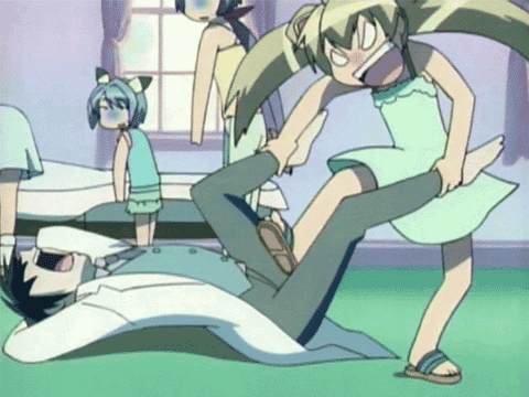 mamiya ayumi, yoshikawa chiaki, yoshikawa fuyuno, magikano, animated, animated gif, anime screenshot, lowres, 00s, 1boy, 3girls, ankle grab, ball busting, barefoot, bdsm, black hair, blonde hair, blue hair, cbt, clenched teeth, crotch kick, crotch stomping, curtains, denki anma, dress, holding, indoors, kicking, lab coat, long hair, low ponytail, lying, multiple girls, on back, open mouth, pants, ponytail, purple hair, sandals, shirt, short hair, standing, stomping, sundress, teeth, turn pale, twintails, very long hair, window