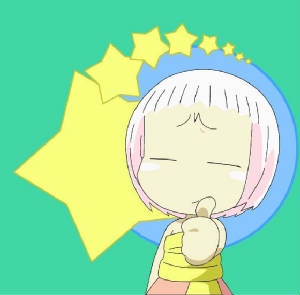 guu (jungle wa itsumo), jungle wa itsumo hare nochi guu, lowres, 1girl, bare shoulders, blunt bangs, blush, closed eyes, female focus, green background, outstretched arm, pink hair, sash, simple background, solo, star (symbol), thumbs up, upper body
