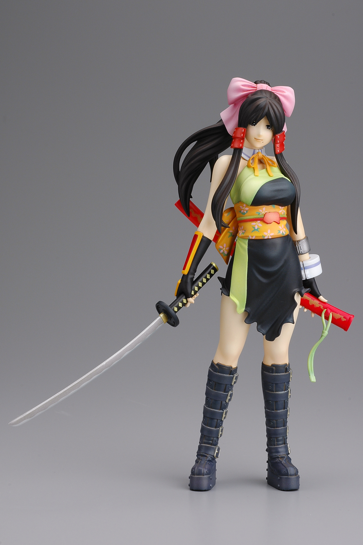 oono kanako, genshiken, kujibiki unbalance, highres, photo (medium), cosplay, figure, japanese clothes, katana, mole, mole under eye, ponytail, solo, sword, weapon