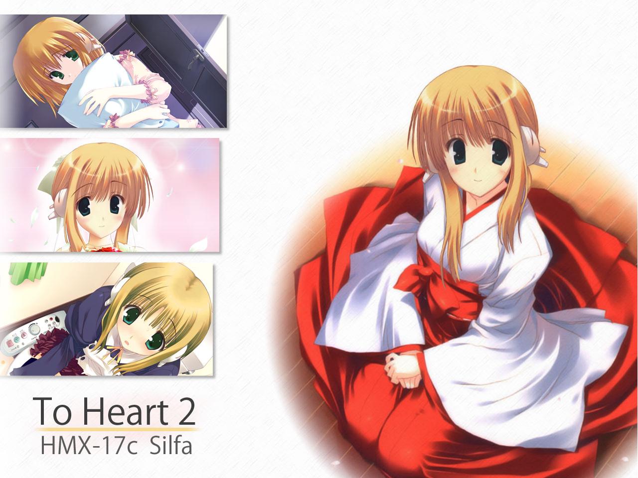 mitsumi misato, silfa (to heart), to heart (series), to heart 2, official art, official wallpaper, third-party edit, 00s, 1girl, :o, android, black thighhighs, blonde hair, blue eyes, blush, bow, breasts, buttons, character name, closed mouth, copyright name, curtains, door, double-breasted, dutch angle, embarrassed, frills, from above, full body, green eyes, hakama, hakama skirt, hands on lap, headphones, hugging object, indoors, japanese clothes, juliet sleeves, lens flare, light smile, long sleeves, looking at viewer, maid, medium breasts, miko, miniskirt, multiple views, nightgown, obi, on floor, open door, outline, own hands together, parted lips, pillow, pillow hug, pleated skirt, portrait, puffy long sleeves, puffy sleeves, purple skirt, raised eyebrows, red hakama, red skirt, ribbon, robot ears, sash, seiza, short hair, sidelocks, simple background, sitting, skirt, smile, surprised, thighhighs, toilet, toilet use, upper body, white background, wide sleeves, wooden floor, yellow ribbon, zettai ryouiki