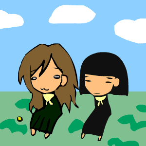 ginko (mushishi), nijou noriko, toudou shimako, maria-sama ga miteru, animated, animated gif, lowres, 00s, :3, ginkgo nut