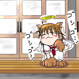 rakka (haibane), haibane renmei, lowres, tagme, 00s, animal ears, cat ears, chibi, chibi only, halo, oekaki, solo, traditional halo