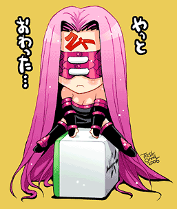 task owner, medusa (fate), medusa (rider) (fate), fate/stay night, fate (series), lowres, translation request, 00s, 1girl, board game, chibi, chibi only, dress, female focus, long hair, mahjong, solo, strapless, strapless dress, thighhighs, very long hair
