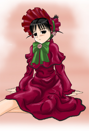 ogiue chika, shinku, genshiken, rozen maiden, lowres, cosplay, shinku (cosplay), solo