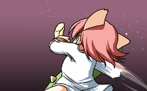 ragnarok online, animated, animated gif, lowres, 1girl, animal ears, cat ears, gradient background, punching, purple background, simple background
