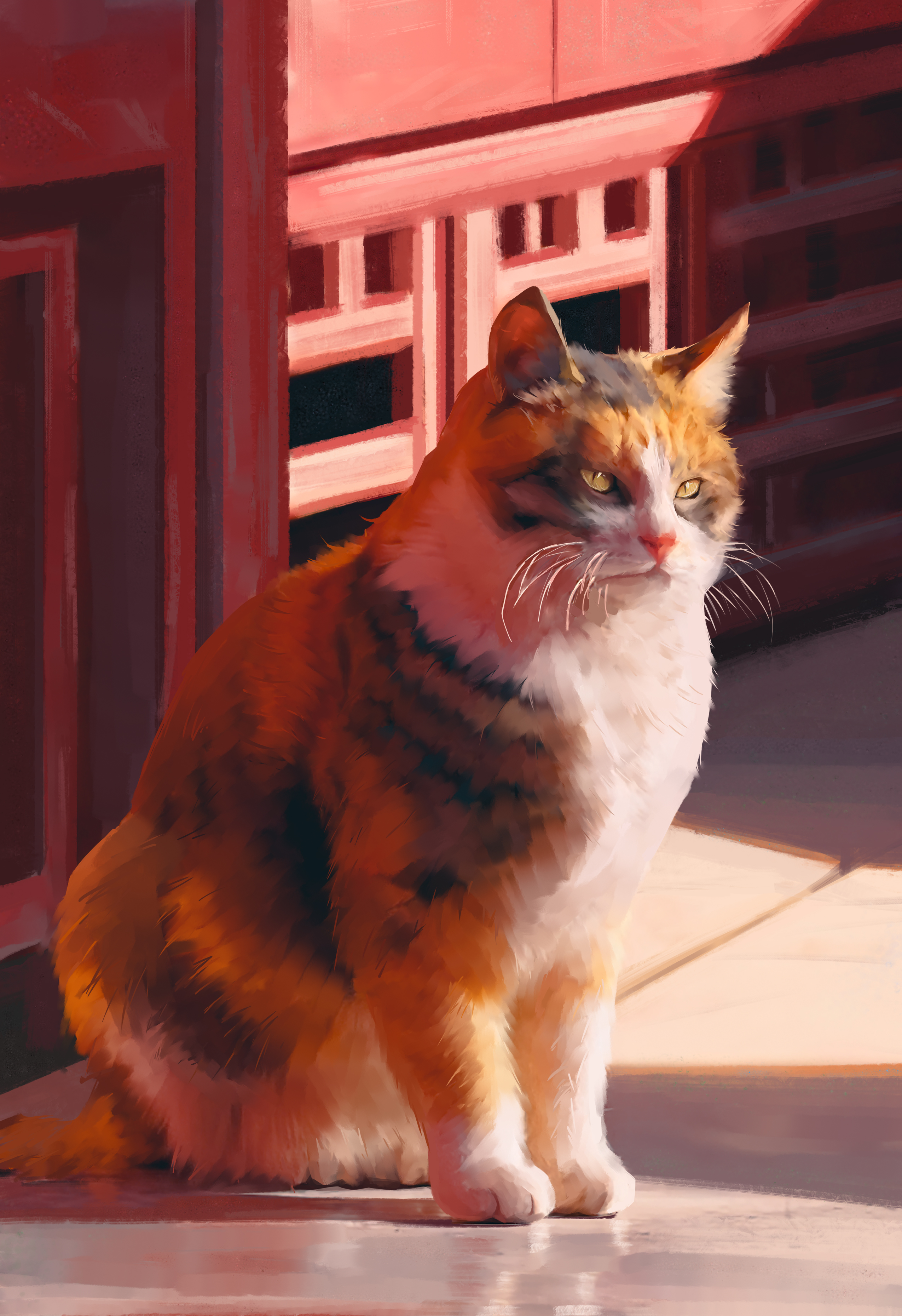 qingli ye, original, absurdres, highres, animal, animal focus, cat, no humans, shadow, sitting, yellow eyes