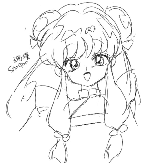 shampoo (ranma 1/2), ranma 1/2, 1girl, double bun, hair bun, long hair, sidelocks