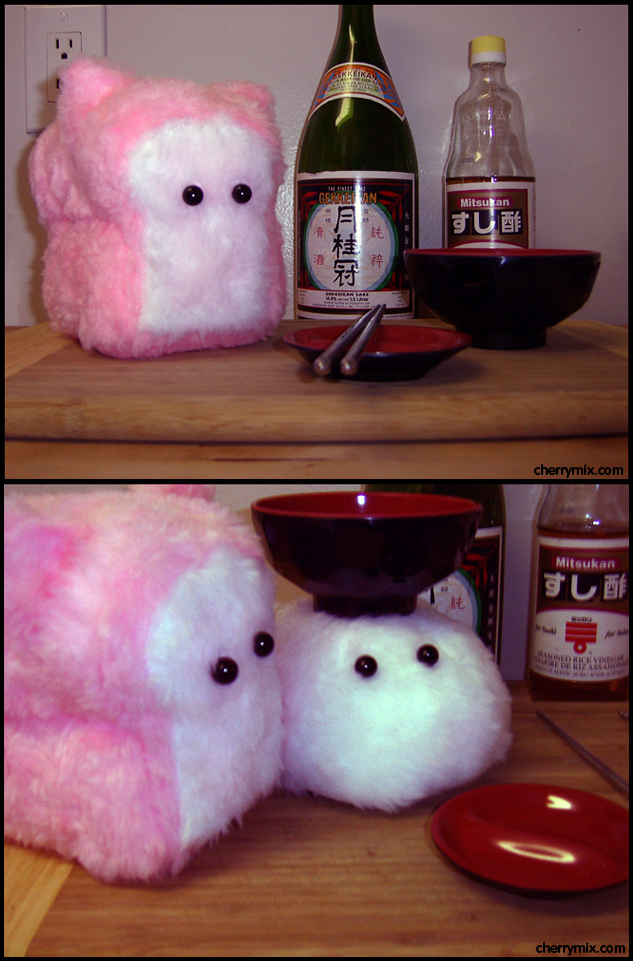 off-topic, photo (medium), alcohol, breadcat, chopsticks, food, meal, mochi, no humans, object on head, sake, wagashi
