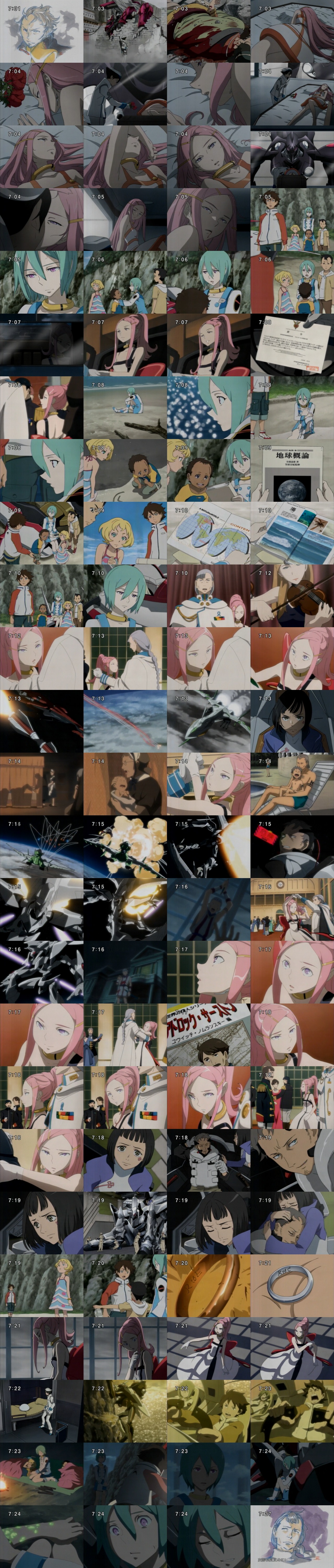 anemone (eureka seven), eureka (eureka seven), holland novak, talho yuuki, eureka seven, eureka seven (series), screencap, absurdres, anime screenshot, highres, long image, spoilers, tall image, 00s, 5girls, 6+boys, clock, clockshow, digital clock, giving birth, holland, multiple boys, multiple girls