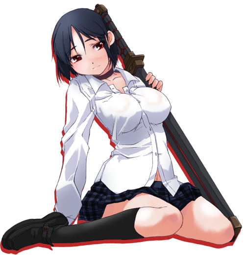 aka ume, original, 1girl, breasts, choker, female focus, katana, large breasts, socks, solo, sword, weapon
