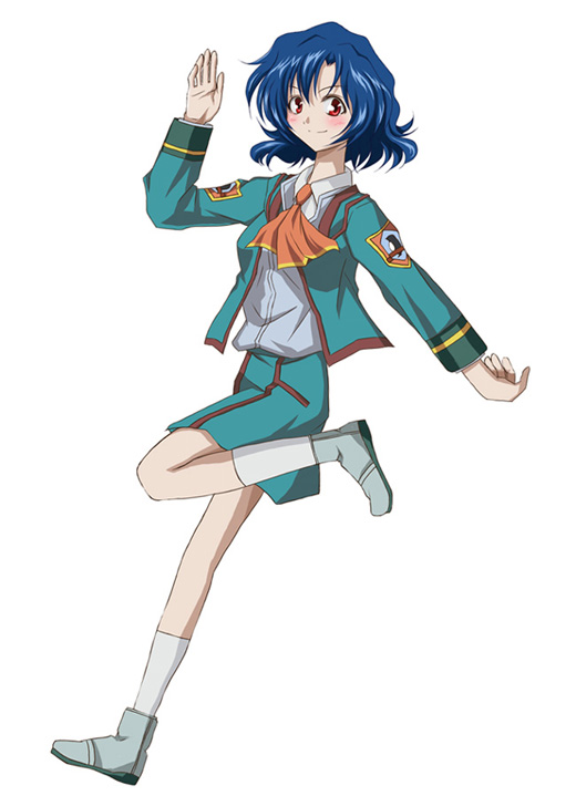 syou (crecre), ishida sara, gunparade orchestra, 00s, blue hair, red eyes, school uniform, serafuku, short hair, solo