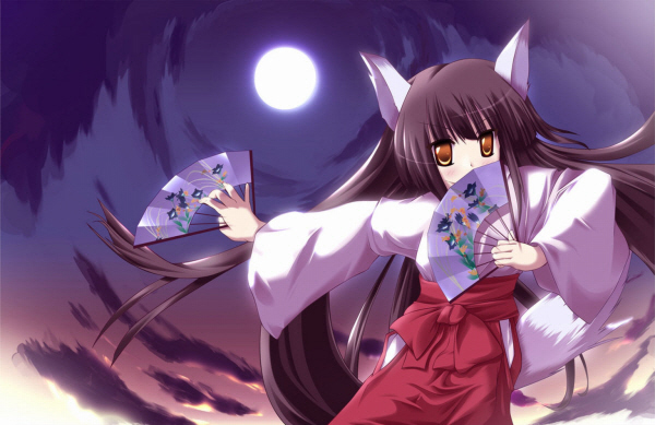safi, original, 1girl, animal ears, cat ears, female focus, folding fan, hakama, hakama skirt, hand fan, japanese clothes, miko, red hakama, skirt, solo