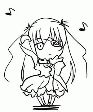hijiri tsukasa, barasuishou, dears, rozen maiden, animated, animated gif, lowres, 1girl, crossover, dancing, female focus, greyscale, monochrome, musical note, parody, quaver, solo, the monkey