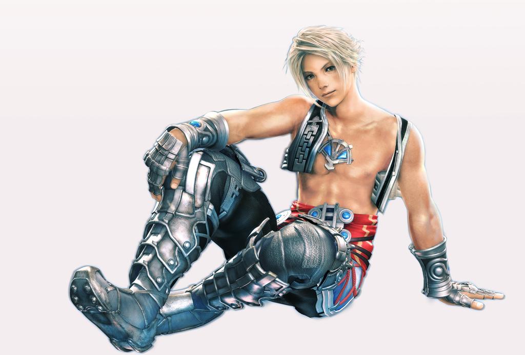 vaan (ff12), final fantasy, final fantasy xii, official art, 00s, 1boy, 3d, armor, bishounen, blonde hair, gauntlets, male focus, open clothes, open vest, sash, sitting, solo, vest, white background