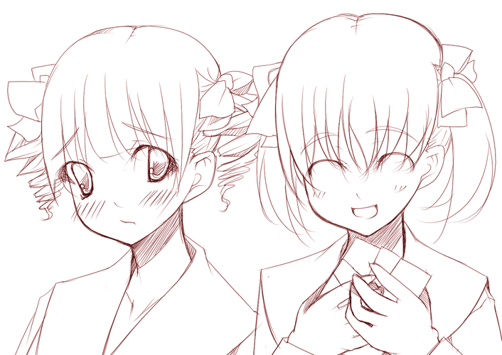 nakamura kusata, fukuzawa yumi, matsudaira touko, maria-sama ga miteru, 00s, 2girls, monochrome, multiple girls, red theme, simple background, valentine, white background