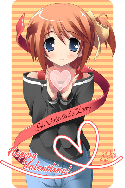 kantoku, komaki manaka, to heart (series), to heart 2, 00s, 1girl, dated, female focus, happy valentine, heart, solo, valentine