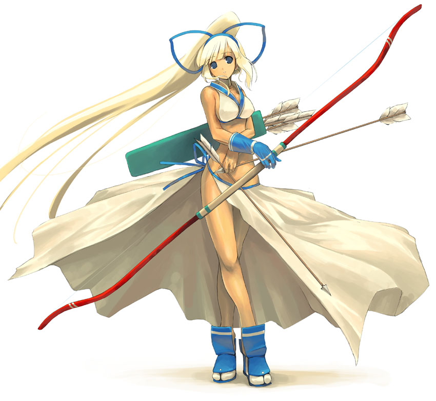 yaegashi nan, majikina mina, samurai spirits, snk, 1girl, absurdly long hair, blonde hair, bow (weapon), female focus, long hair, solo, tabi, very long hair, weapon