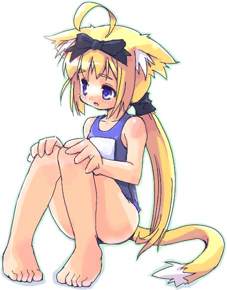1girl, animal ears, blonde hair, cat ears, female focus, one-piece swimsuit, school swimsuit, solo, swimsuit