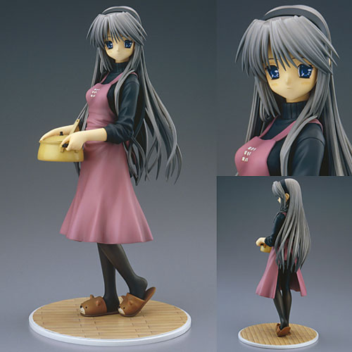 sakagami tomoyo, clannad, lowres, photo (medium), 00s, apron, blue eyes, figure, pantyhose, slippers