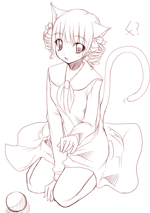 nakamura kusata, matsudaira touko, maria-sama ga miteru, 00s, 1girl, animal ears, cat ears, female focus, monochrome, solo