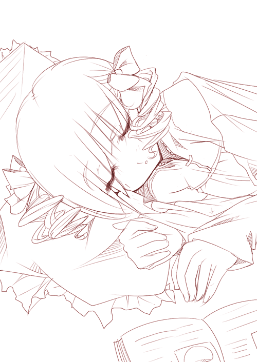 nakamura kusata, matsudaira touko, maria-sama ga miteru, 00s, 1girl, closed eyes, female focus, monochrome, sleeping, solo