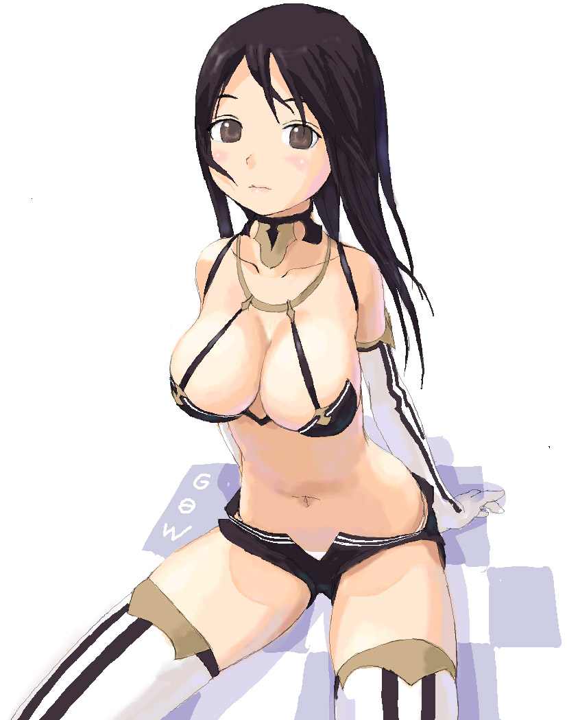tougetsu gou, 1girl, breasts, cleavage, female focus, large breasts, solo, thighhighs