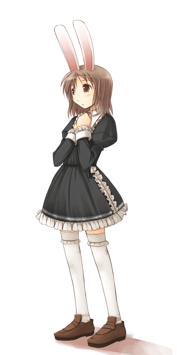 jirou (chekoro), highres, tagme, animal ears, goth fashion, rabbit ears, simple background, solo, white background