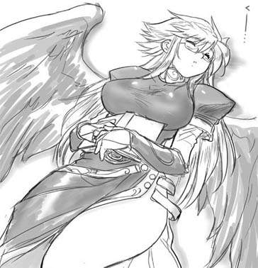 dr.p, nina (breath of fire ii), breath of fire, breath of fire ii, lowres, 1girl, angel wings, breasts, dress, female focus, glasses, greyscale, hip focus, large breasts, legs, monochrome, side slit, solo, thighs, wide hips, wings