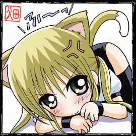 hata kenjirou, sanzen'in nagi, hayate no gotoku!, lowres, 00s, 1girl, anger vein, animal ears, blonde hair, buruma, cat ears, chibi, chibi only, female focus, solo, tail, twintails