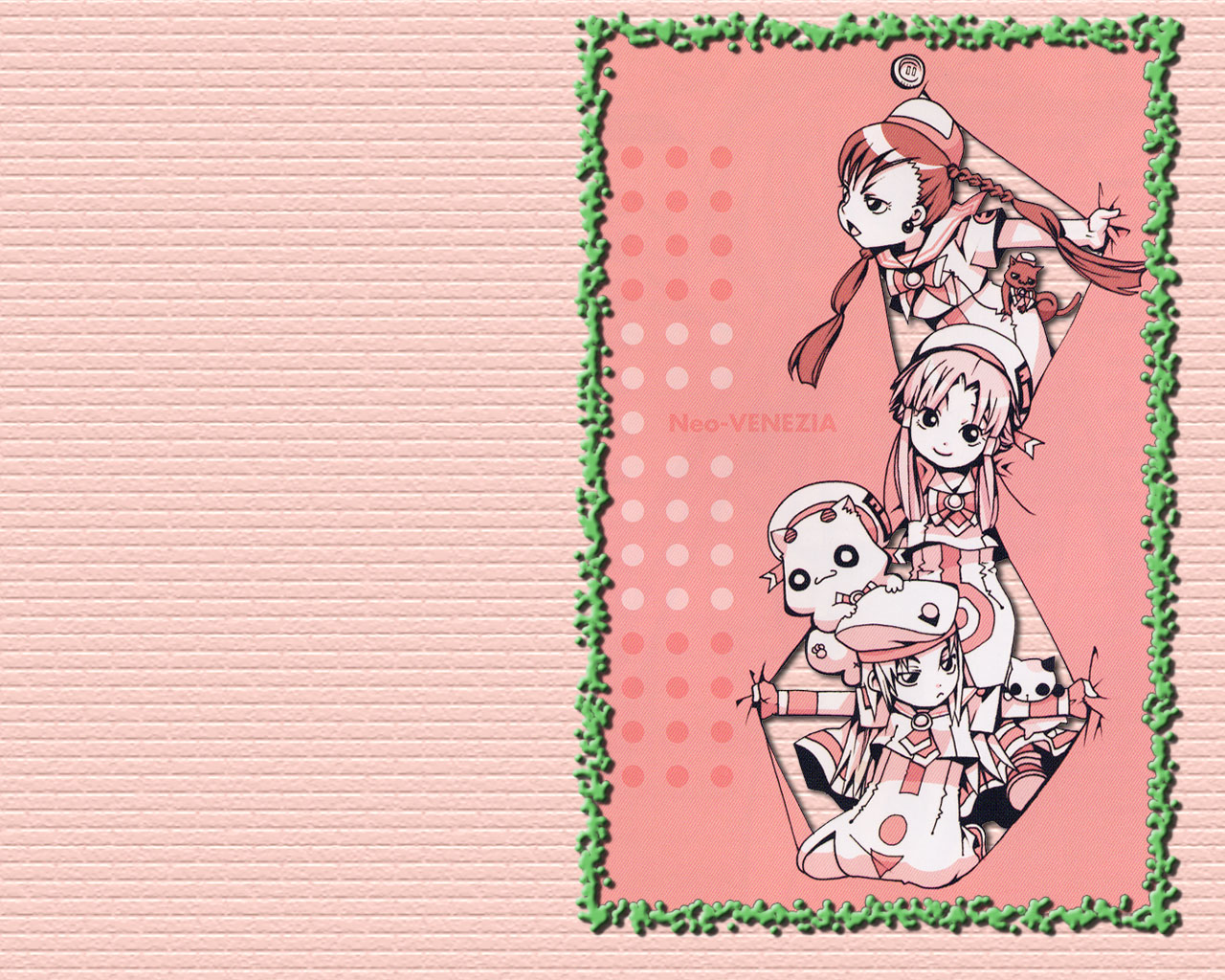 aika granzchesta, alice carroll, aria pokoteng, hime granzchesta, mizunashi akari, president maa, aria (manga), 00s, 3girls, black cat, blouse, cat, chibi, chibi only, monochrome, multiple girls, red theme, shirt, white shirt