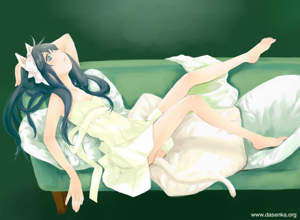 kurafuji sachi, hazuki (tsukuyomi), original, tsukuyomi moonphase, 00s, 1girl, animal ears, barefoot, black hair, cat ears, cat tail, feet, female focus, solo, tail
