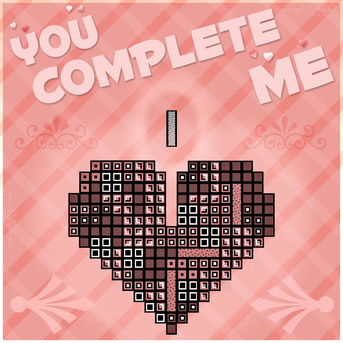 tetris, highres, off-topic, tagme, english text, heart, pink background, retro artstyle, simple background, valentine