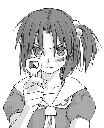 satou atsuki, 98se-tan, os-tan, lowres, tagme, bottle opener, greyscale, monochrome, solo